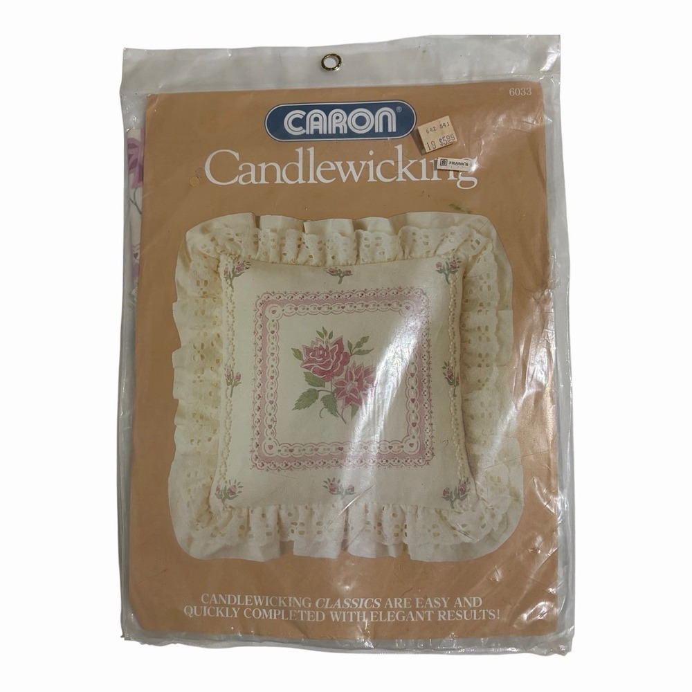 Caron Candlewick Rose Pillow Kit Floral Embroidery 14 In 6033 VTG NEW